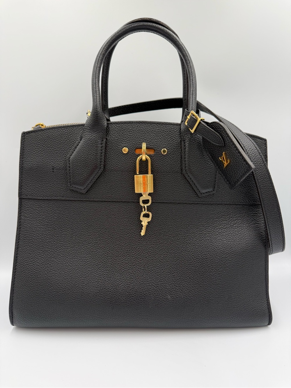 Louis Vuitton Black Leather City Steamer MM with Gold Hardware